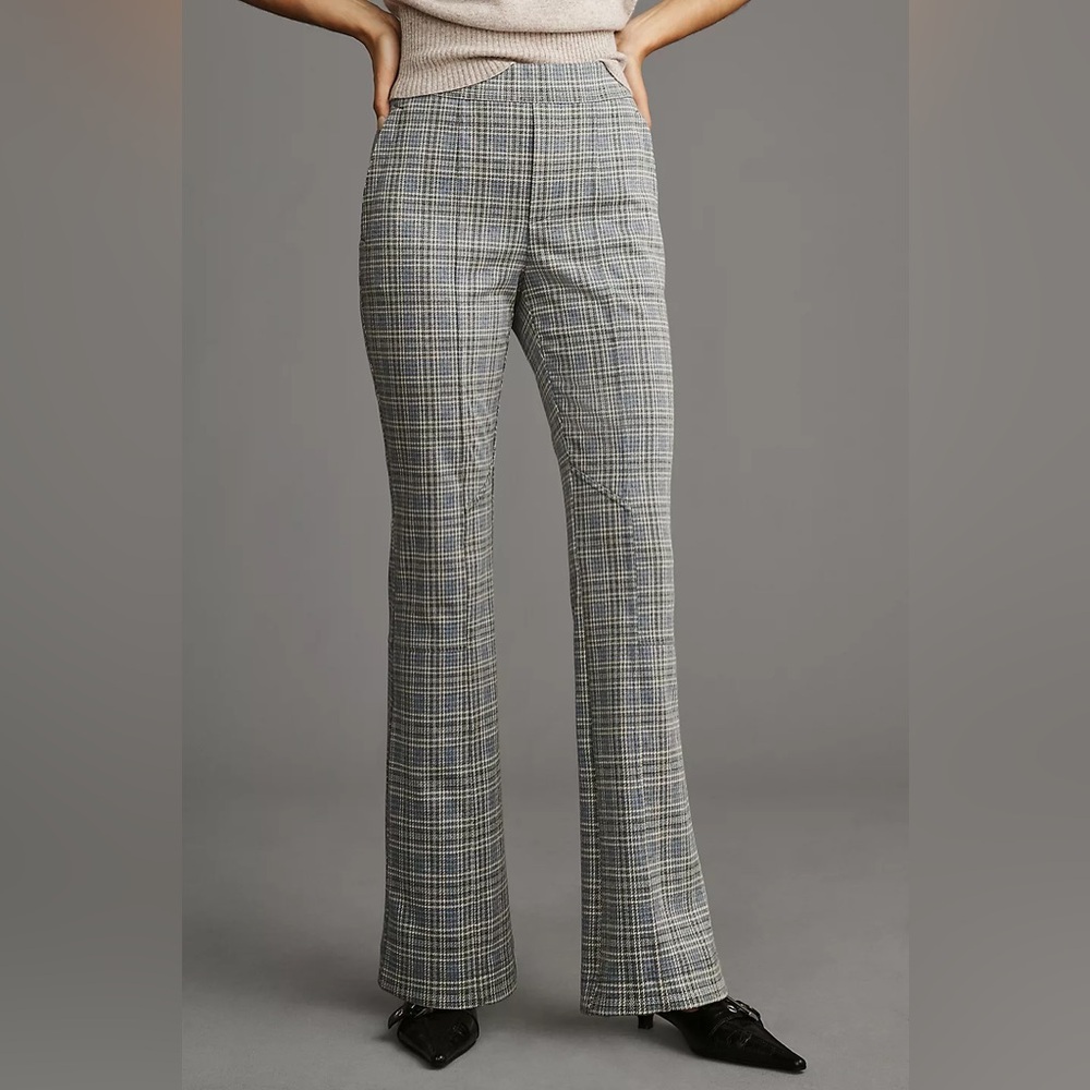 Anthropologie Knit Hiking Bootcut Pants in Gray Plaid, size XL, NWT